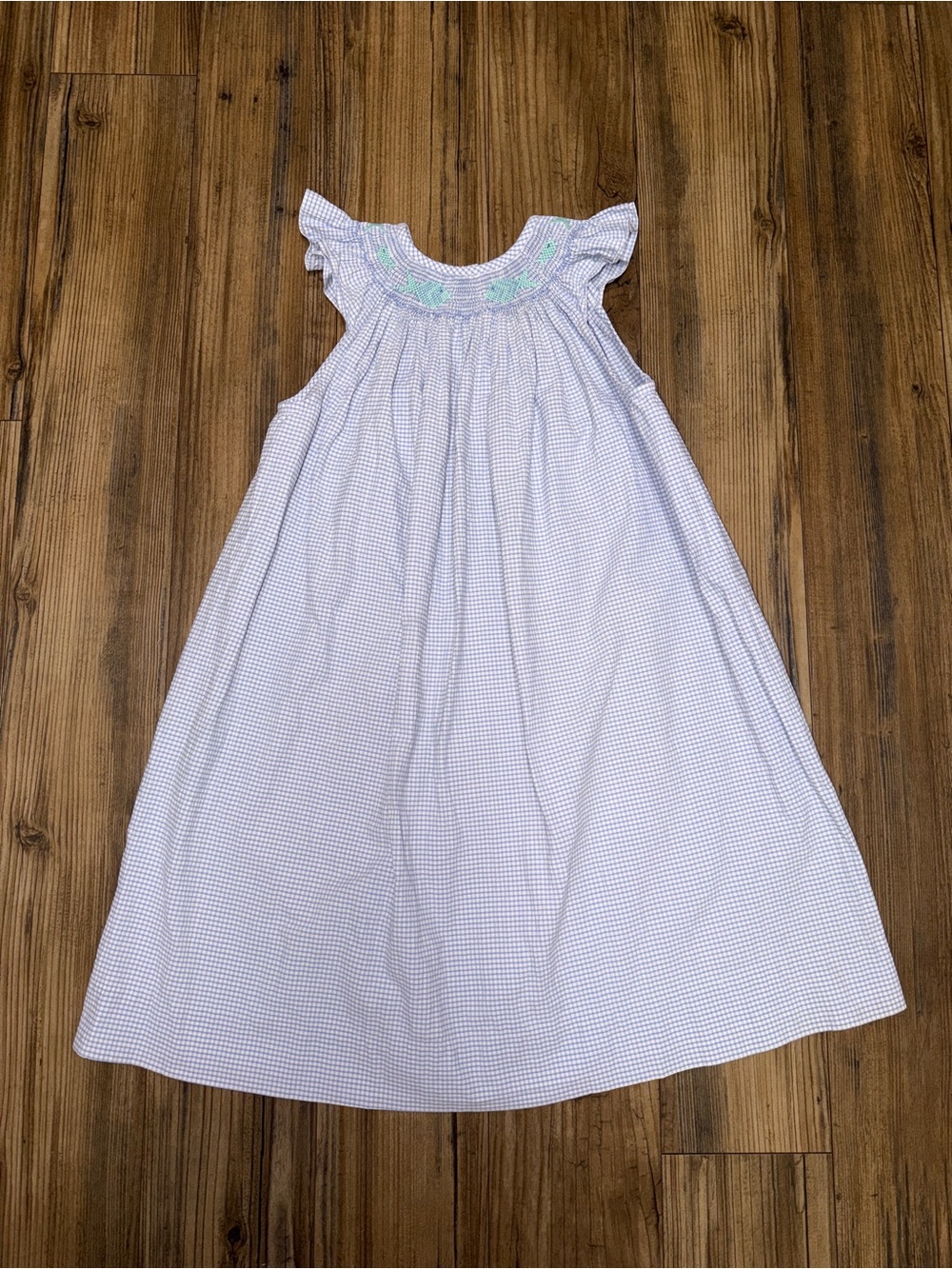 Silly Goose Girls Lavender Gingham Smocked fish blue gingham 4T
